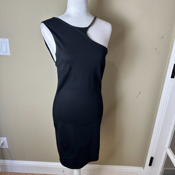 TopShop Chain Detail Asymmetrical Neck Bodycon Sheath Dress Size 8 Knit - Picture 10 of 13